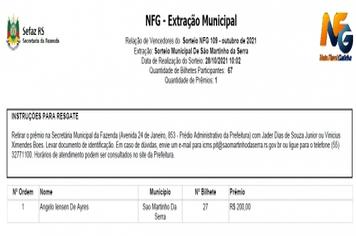 Resultado do 1º Sorteio Nota Fiscal Gaúcha