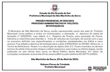 RETIFICAÇÃO Pregão presencial 09-2021
