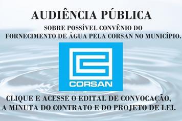 AUDIÊNCIA PÚBLICA
POSSÍVEL CONVÊNIO DO FORNECIMENTO DE ÁGUA PELA CORSAN NO MUNICÍPIO.