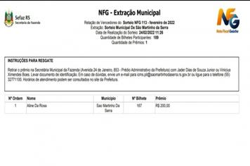 Resultado do prêmio - NOTA FISCAL GAÚCHA