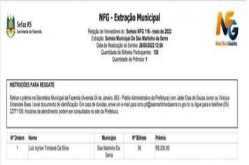 Resultado do programa peça nota - NOTA FISCAL GAÚCHA
