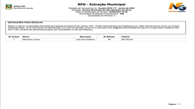 Resultado do programa peça nota - NOTA FISCAL GAÚCHA